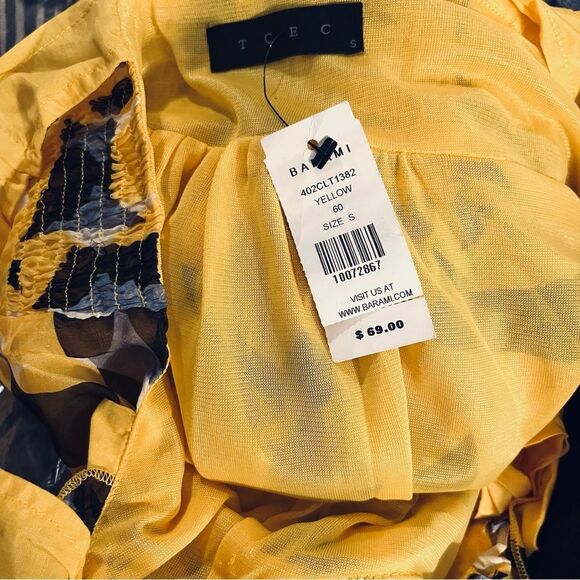 NWT TCEC Barami Yellow & Black Lined  100% Silk Sleeveless Top Embroidered Trim - Picture 3 of 11